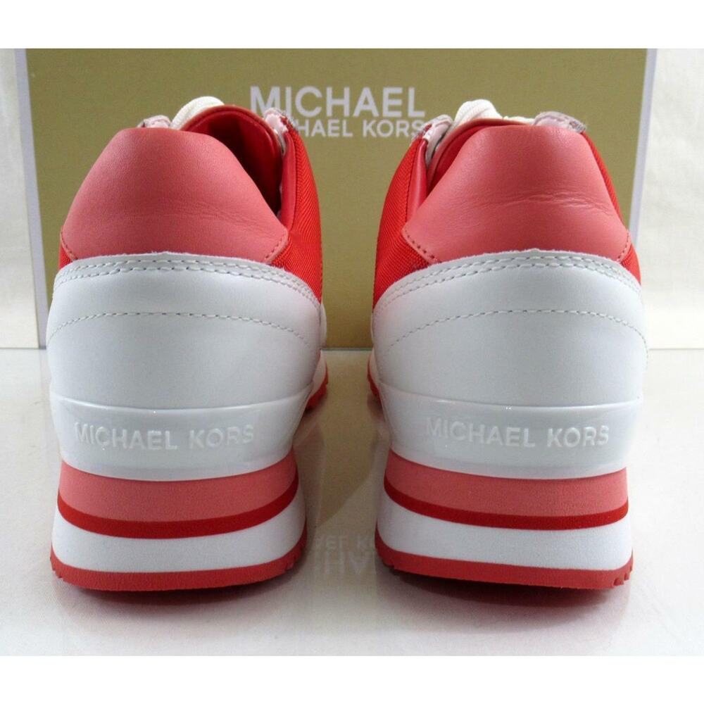 Michael Kors Billie Trainer Lace Up Sneakers Grapefruit White Red Pink Size 7 - Picture 7 of 9
